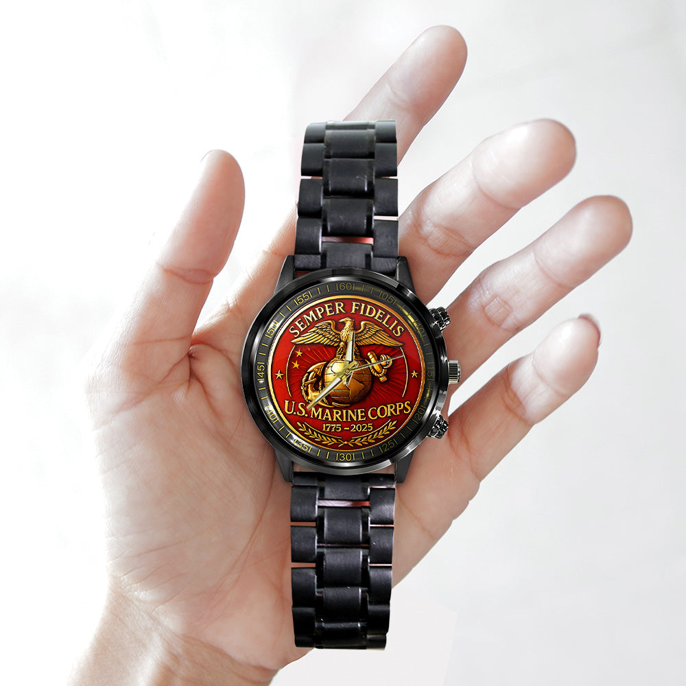 US Marine Corps Black Stainless Steel Watch - MAITM12579
