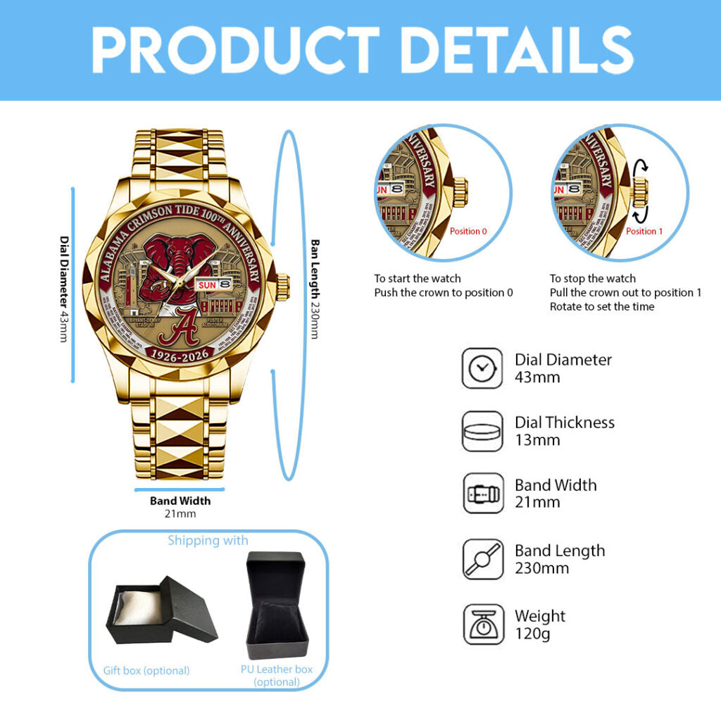 Alabama Crimson Tide Football 100th Anniversary 2026 Alloy Luxury Quartz Watch - TANTN21312