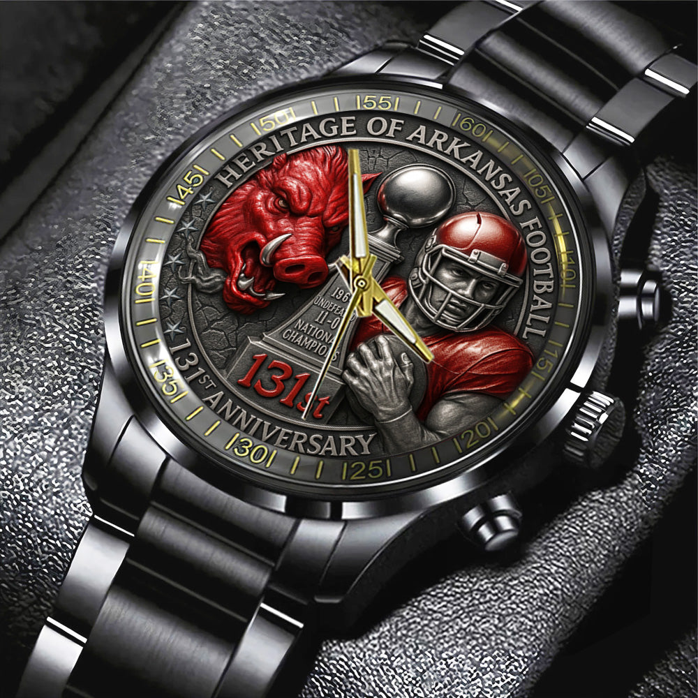 Arkansas Razorbacks Football 131st Anniversary Black Stainless Steel Watch - TANTN18562