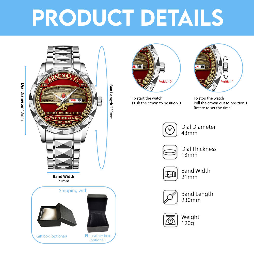 Arsenal FC 140th Anniversary Alloy Luxury Quartz Watch - MAITM14650
