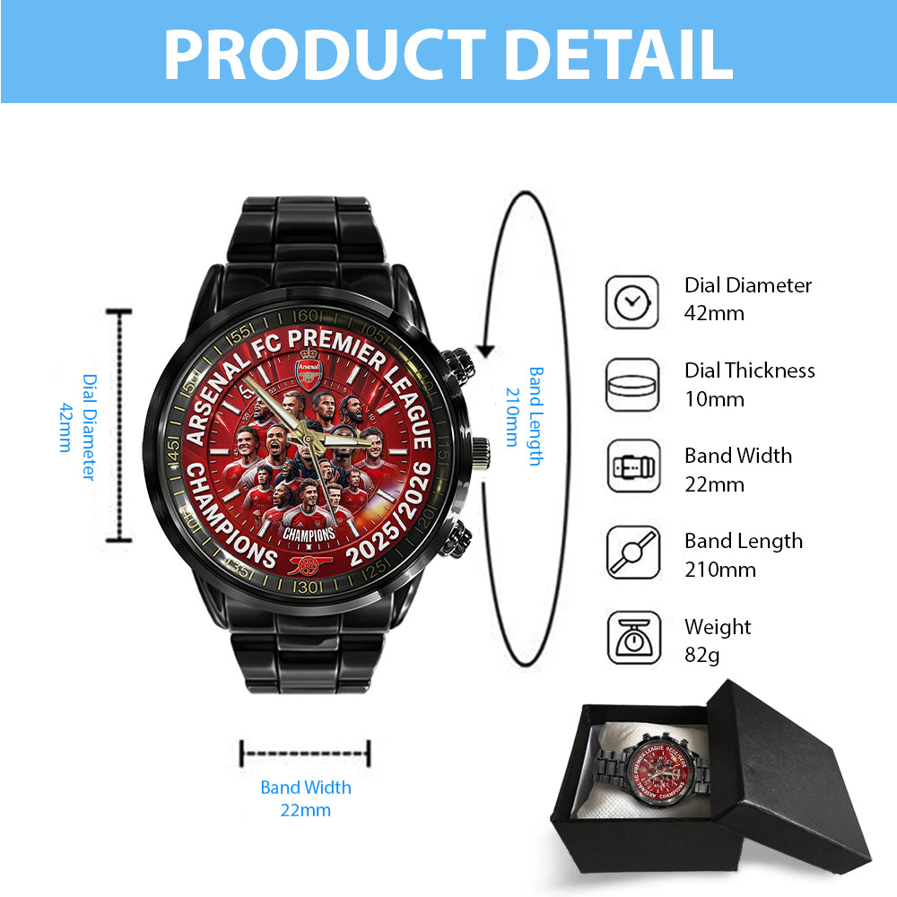 Arsenal FC Premier League Champions 25/26 Black Stainless Steel Watch - TMTHU6315