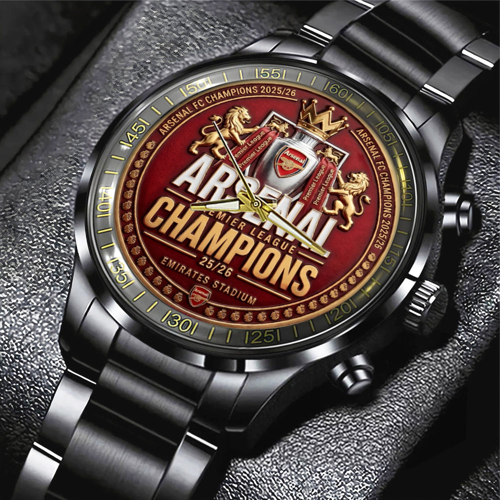 Arsenal FC Premier League Champions 25/26 Black Stainless Steel Watch - TMTHU6431