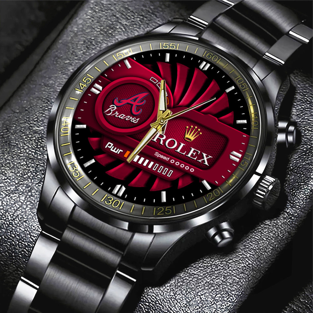 Atlanta Braves Black Stainless Steel Watch - MAITM13424
