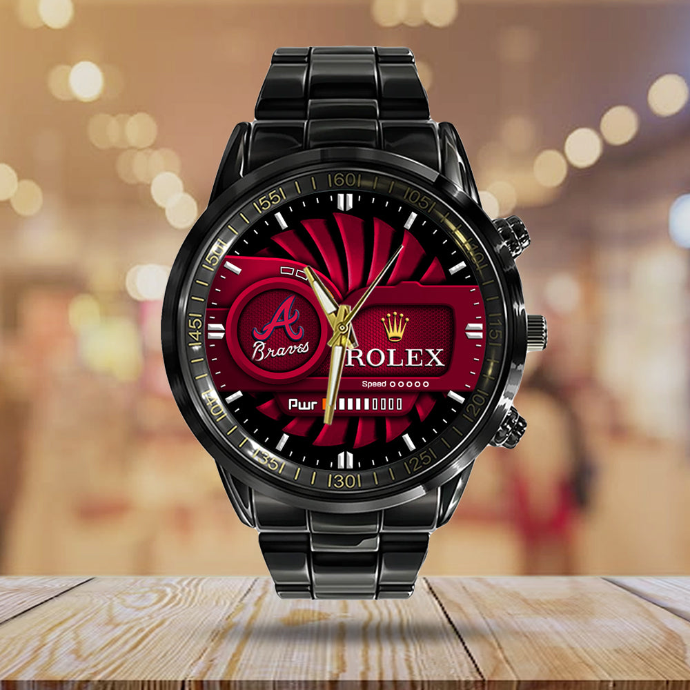 Atlanta Braves Black Stainless Steel Watch - MAITM13424