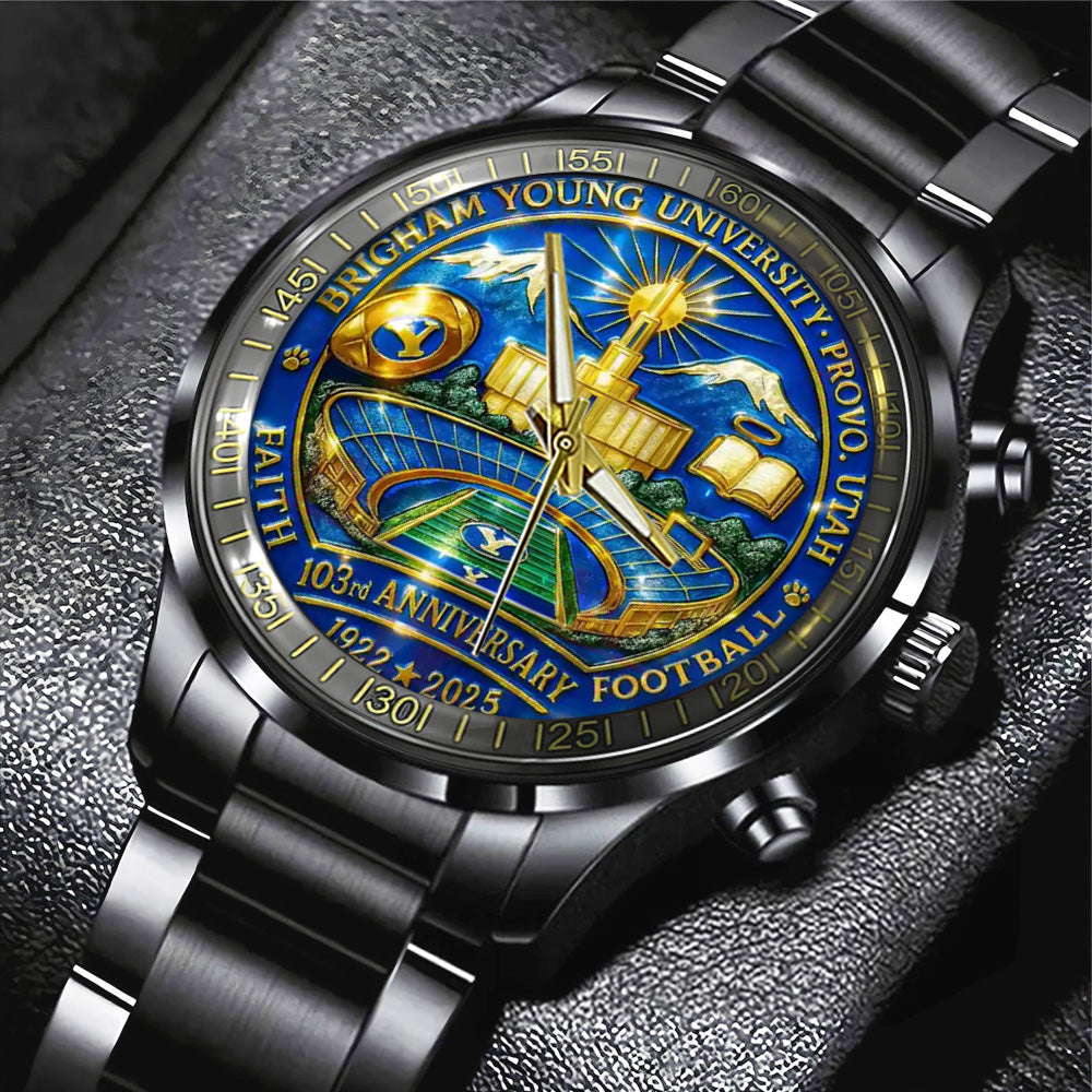 BYU Cougars Football Black Stainless Steel Watch - TANTN17950