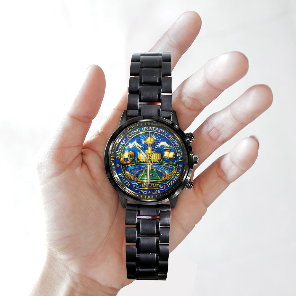 BYU Cougars Football Black Stainless Steel Watch - TANTN17950