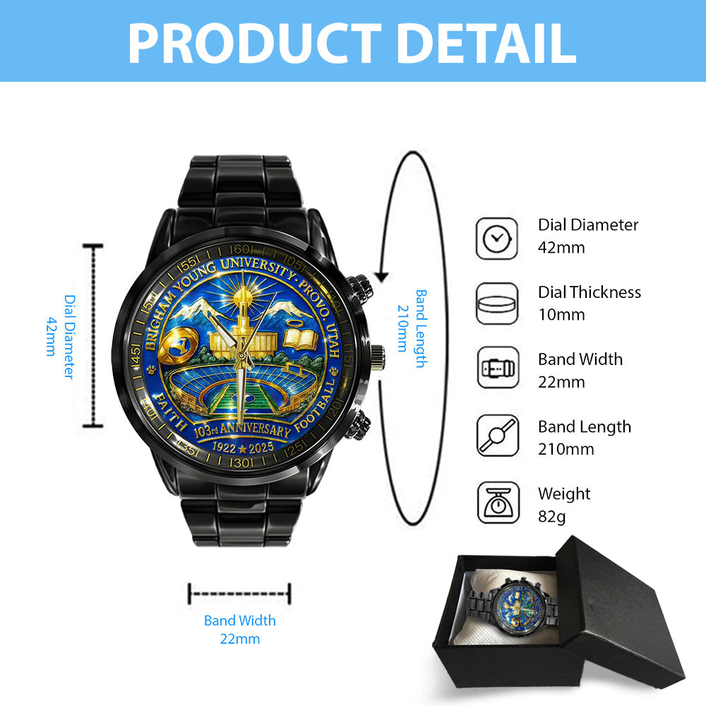 BYU Cougars Football Black Stainless Steel Watch - TANTN17950