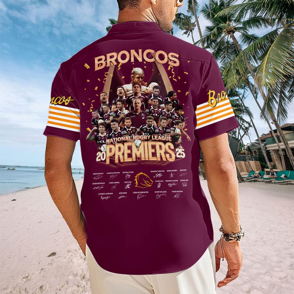 Brisbane Broncos 2025 Premiership Short Sleeve Button-Down Shirt – TANTN17644