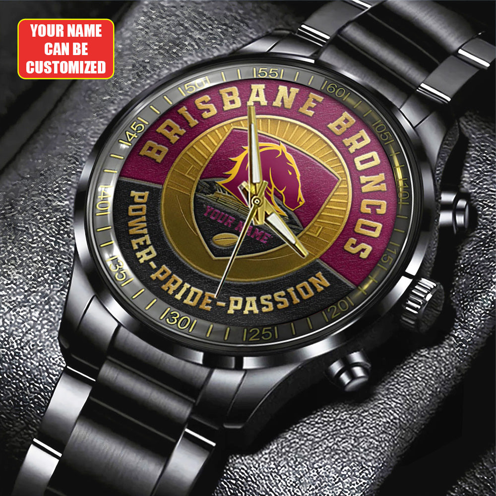 Personalized Brisbane Broncos Black Stainless Steel Watch - TANTN18620