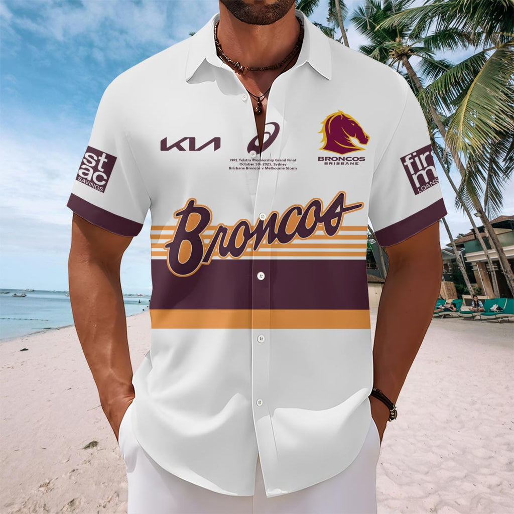Brisbane Broncos 2025 NRL Premiers Short Sleeve Button-Down Shirt – HOATT13947