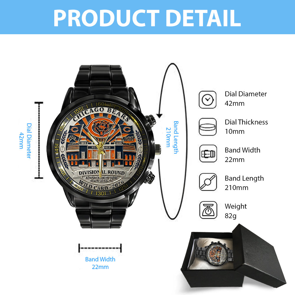 Chicago Bears Wild Card 2026 Black Stainless Steel Watch - TANTN20505