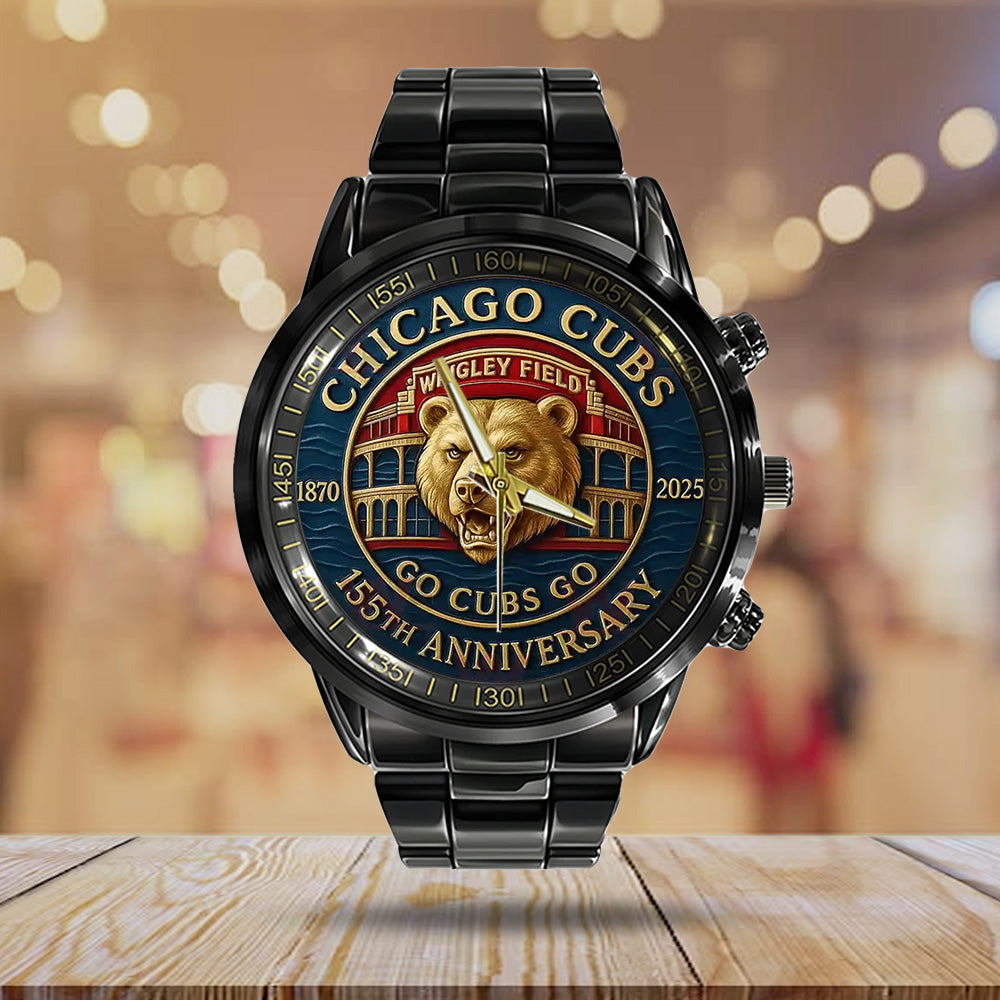 Chicago Cubs 155th Anniversary Black Stainless Steel Watch - TANTN17996