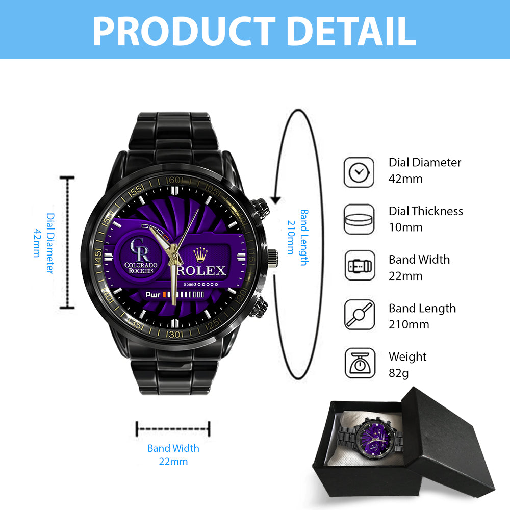 Colorado Rockies Black Stainless Steel Watch - MAITM13431
