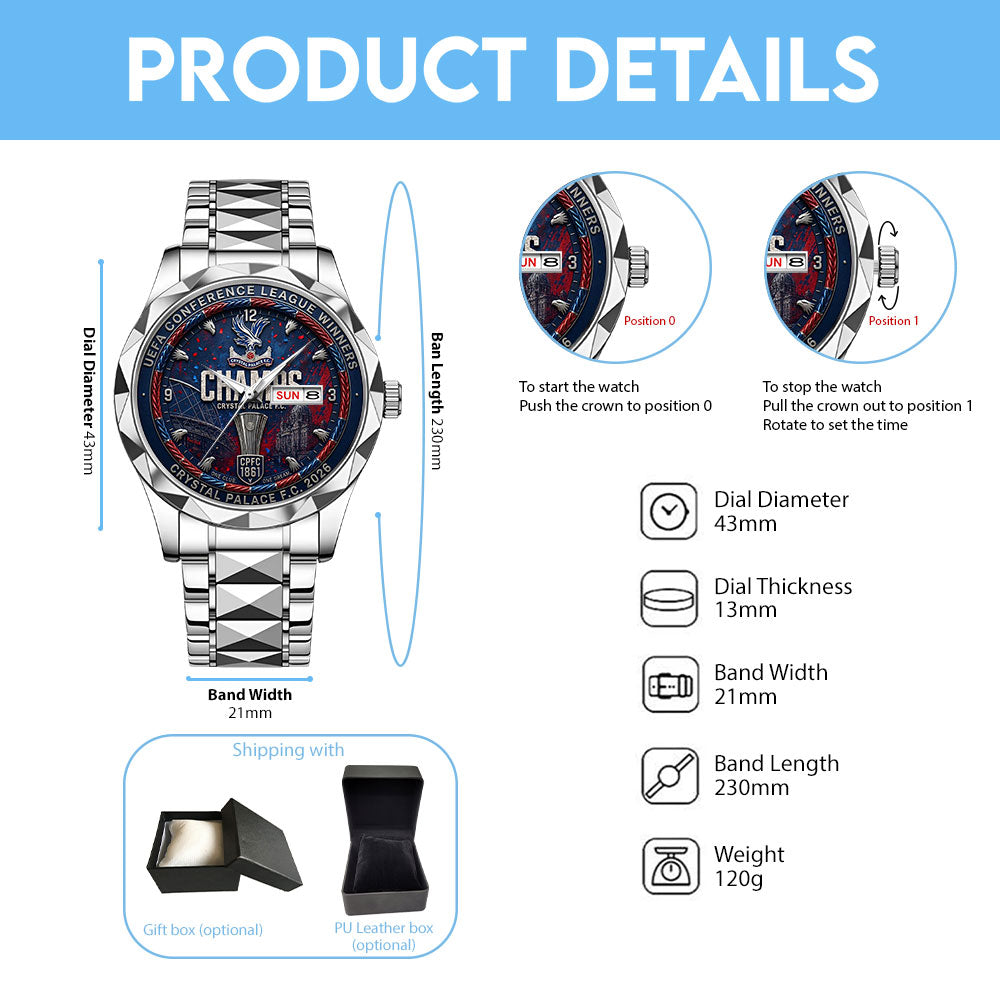 Crystal Palace FC UEFA Conference League Winners 2026 Alloy Luxury Quartz Watch - TMTHU6544