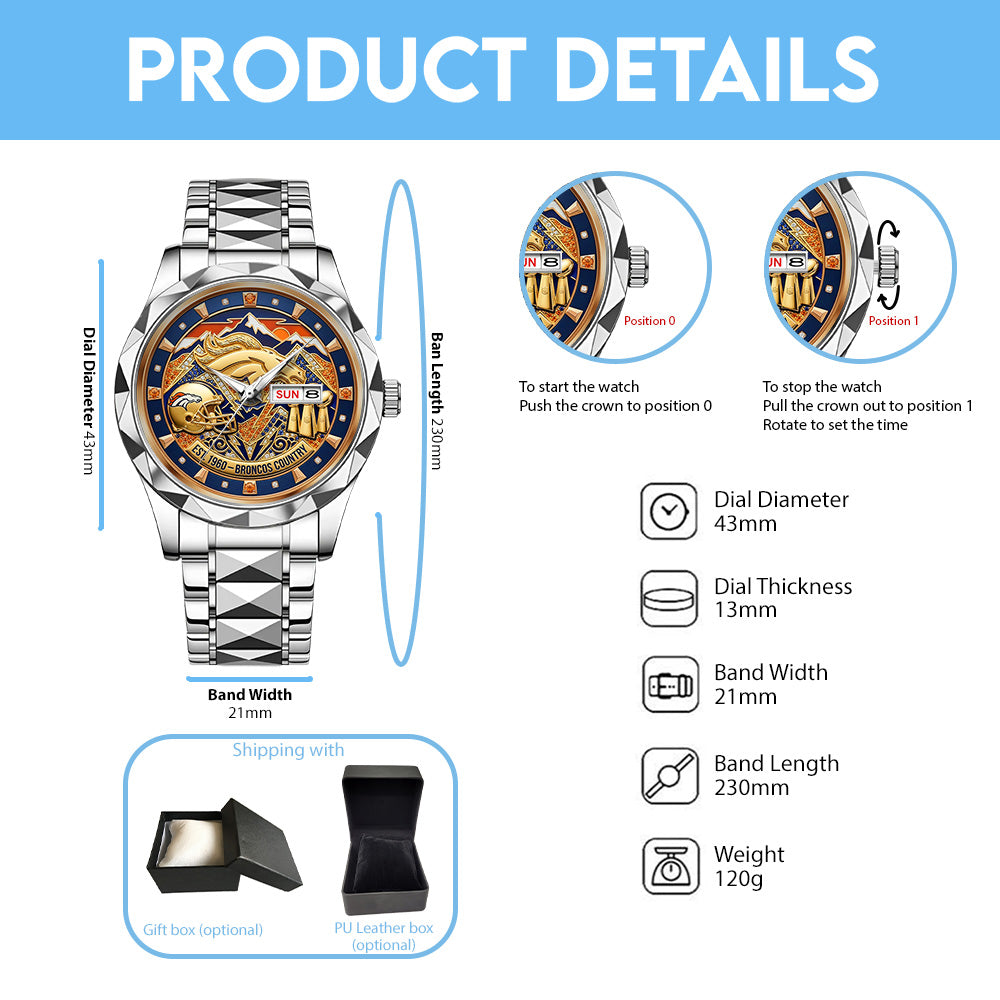 Denver Broncos Alloy Luxury Quartz Watch - TANTN20784