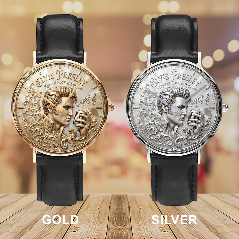 Elvis Presley Black Stitched Leather Watch - TMTHU7188
