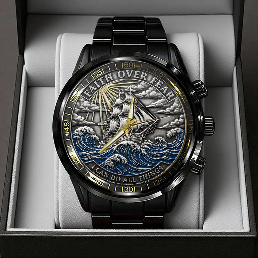Faith Over Fear, I Can Do All Things Black Stainless Steel Watch - TANTN17412
