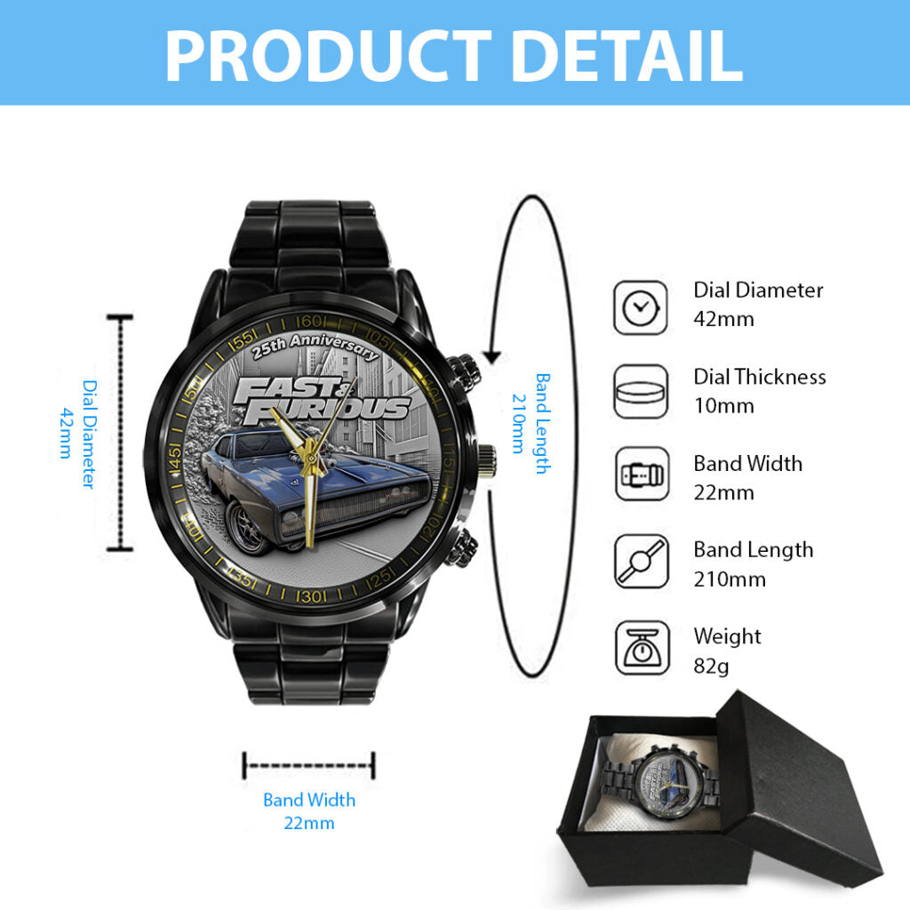 Fast & Furious 25th Anniversary Black Stainless Steel Watch - TANTN24849