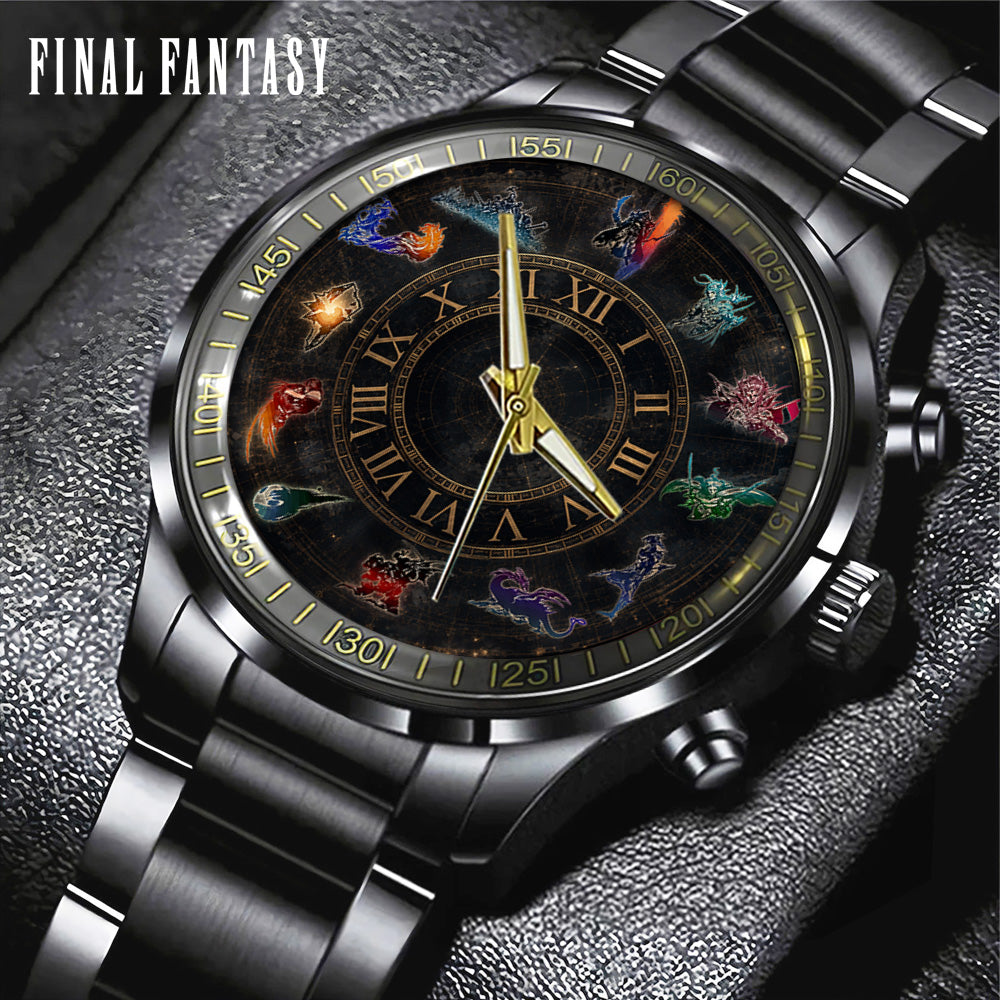 Final Fantasy Black Stainless Steel Watch - GNE6858