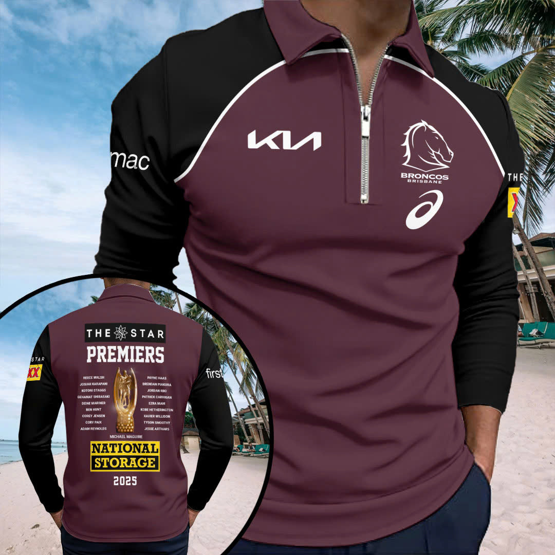 Brisbane Broncos 2025 NRL Premiers Zip Polo Shirt – HOATT15102