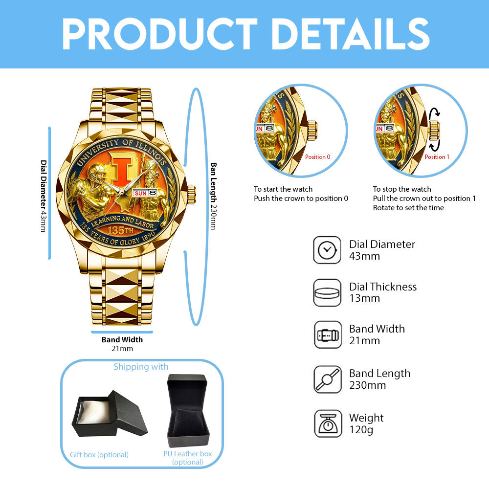 Illinois Fighting Illini Football Alloy Luxury Quartz Watch - TANTN17999