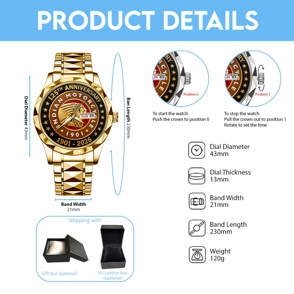 Indian Motorcycle 125th Anniversary Alloy Luxury Quartz Watch - TMTHU8095