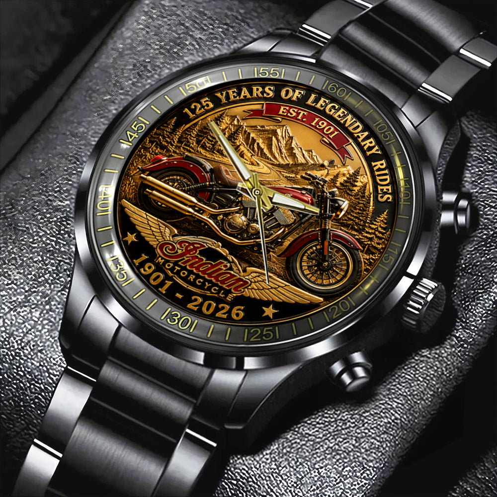Indian Motorcycle 125th Anniversary Black Stainless Steel Watch - TMTHU8098
