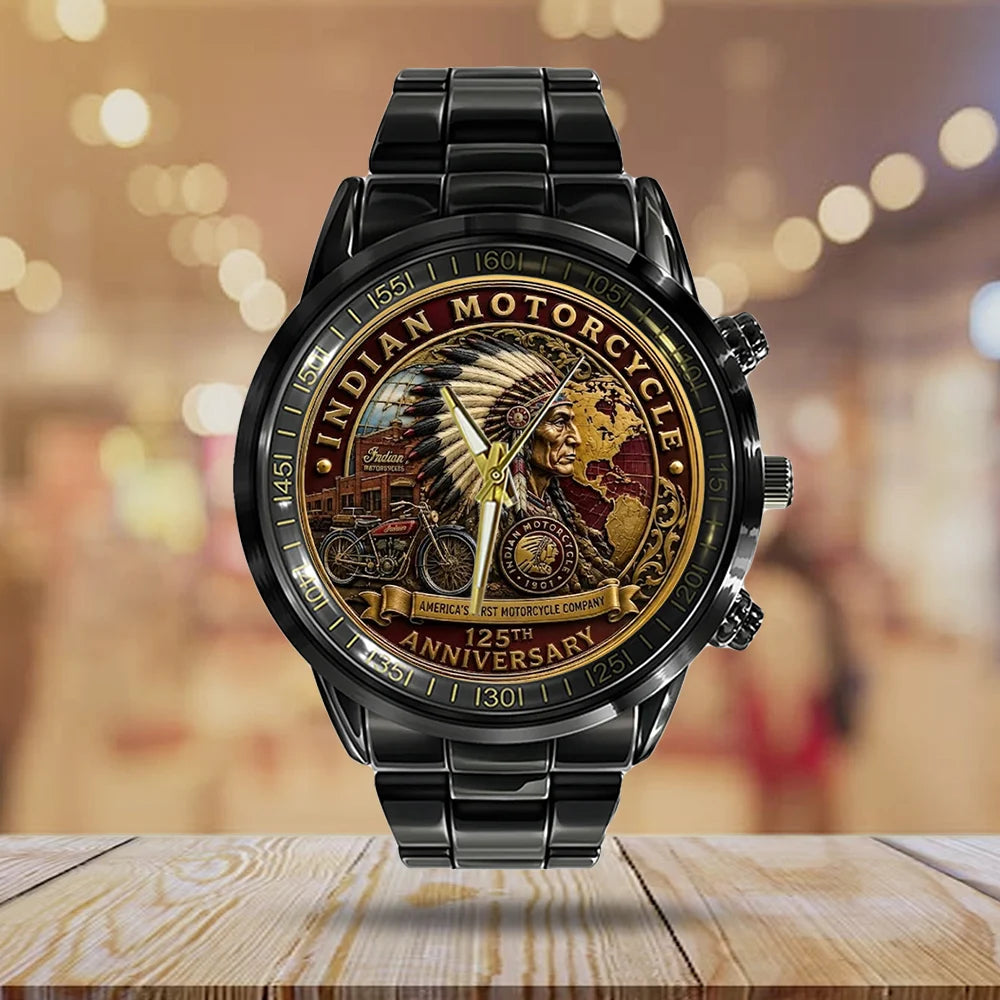 Indian Motorcycle 125th Anniversary Black Stainless Steel Watch - TMTHU8597
