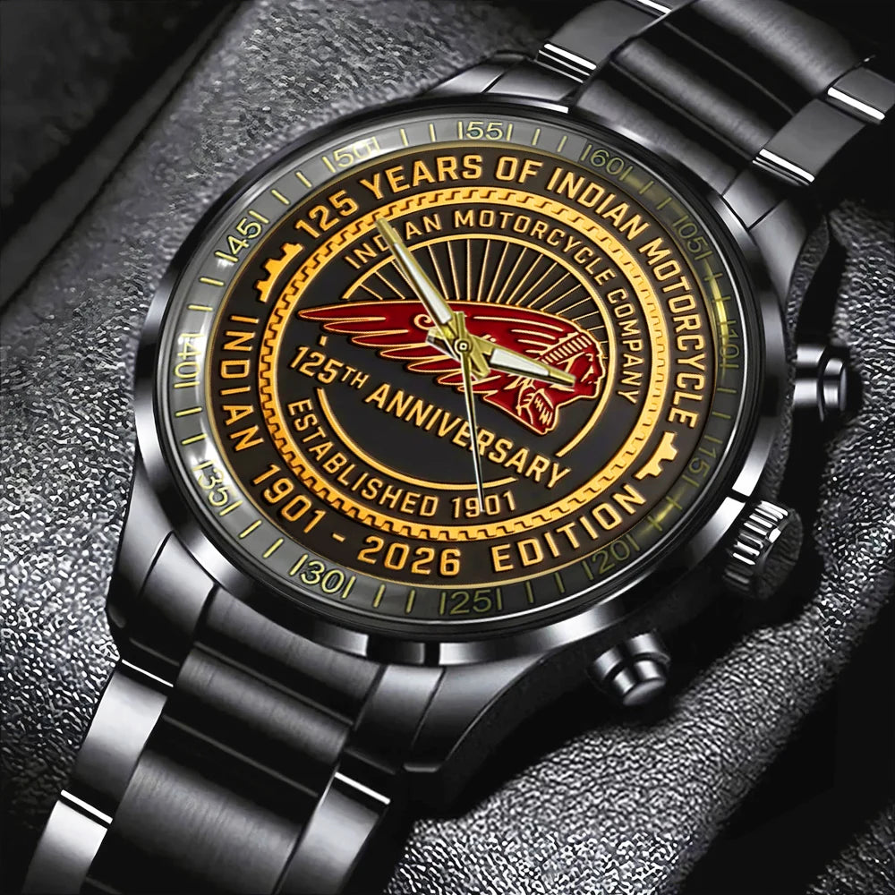 Indian Motorcycle 125th Anniversary Black Stainless Steel Watch - TMTHU8645