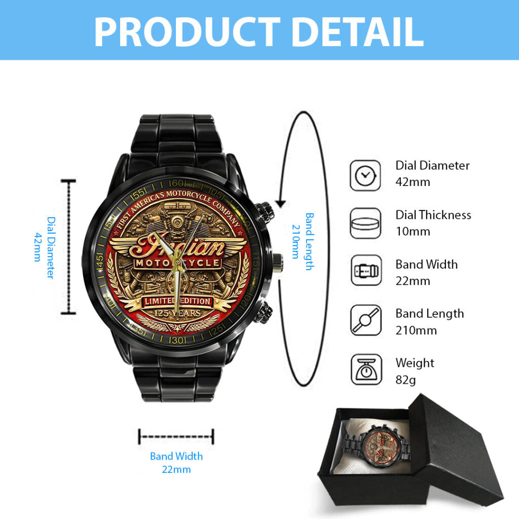 Indian Motorcycle 125th Anniversary Black Stainless Steel Watch - TANTN21657