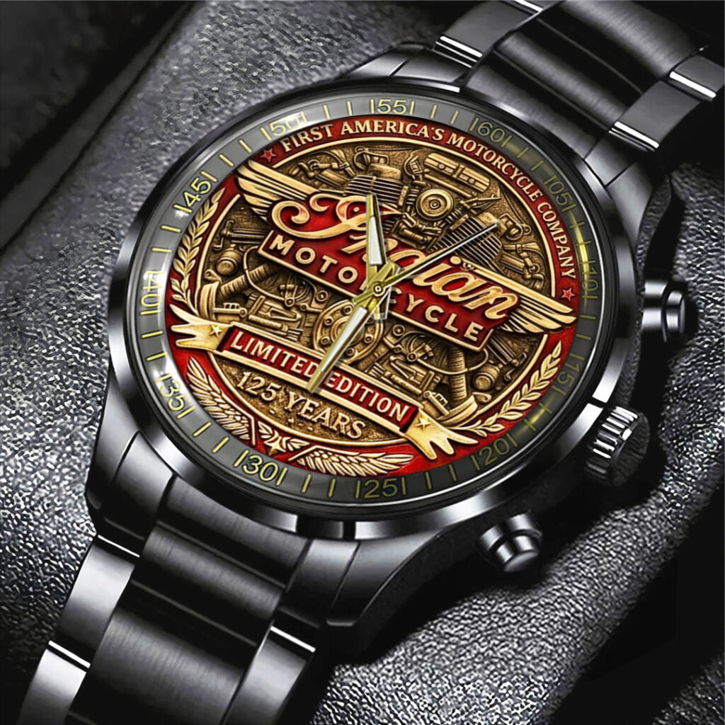 Indian Motorcycle 125th Anniversary Black Stainless Steel Watch - TANTN21657