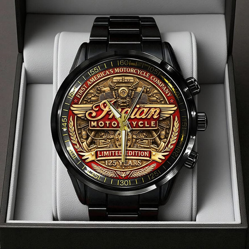 Indian Motorcycle 125th Anniversary Black Stainless Steel Watch - TANTN21657