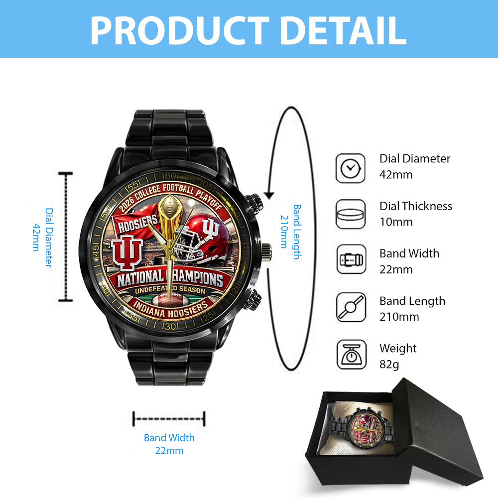 Indiana Hoosiers Football 2025 Black Stainless Steel Watch - TMTHU3552