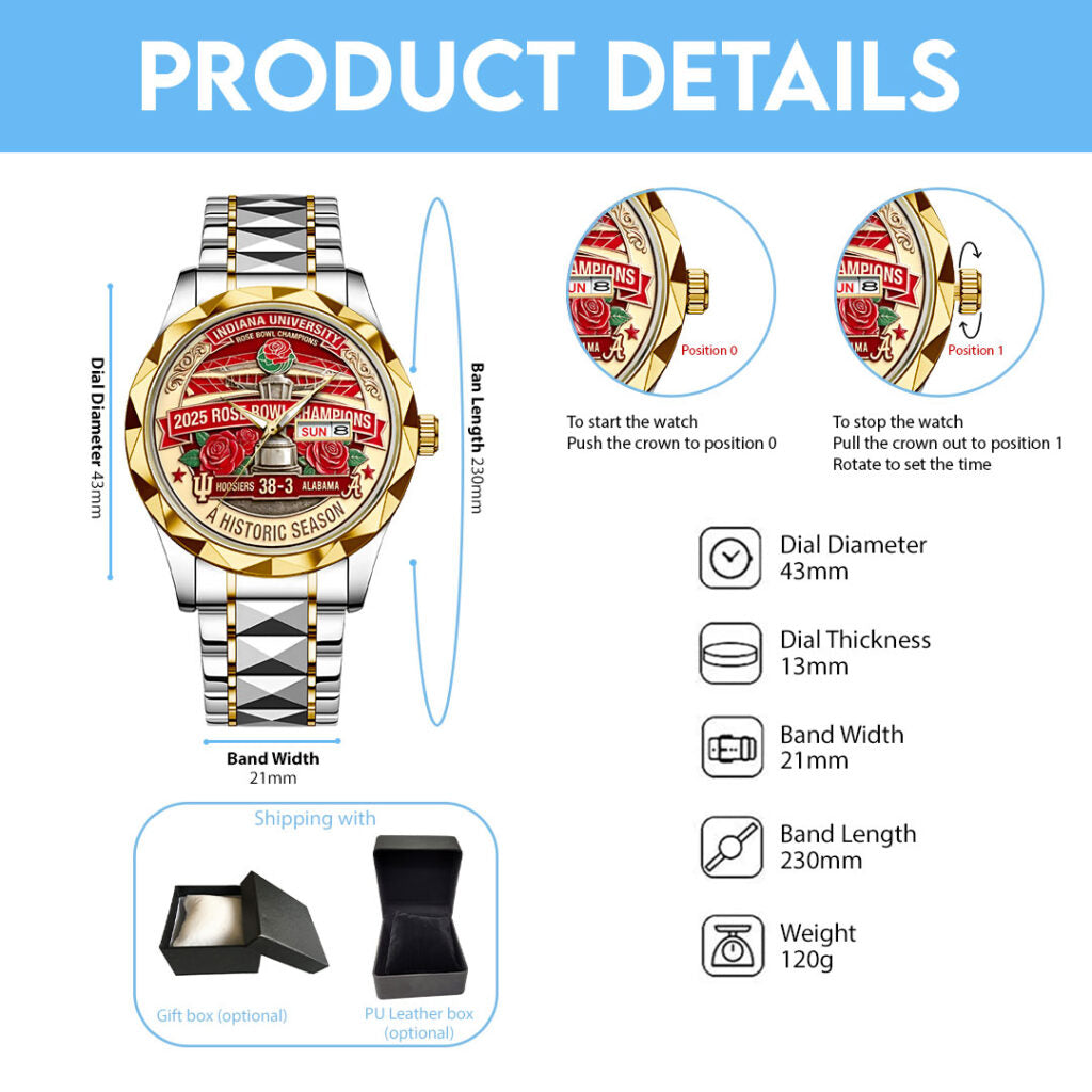 Indiana Hoosiers Football 2026 Rose Bowl Champions Alloy Luxury Quartz Watch -  HOATT15729