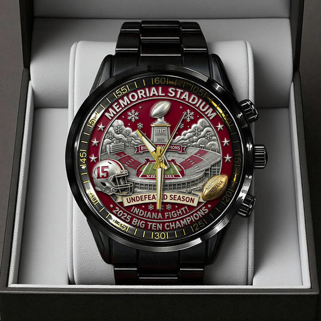 Indiana Hoosiers Football Black Stainless Steel Watch - TANTN19261
