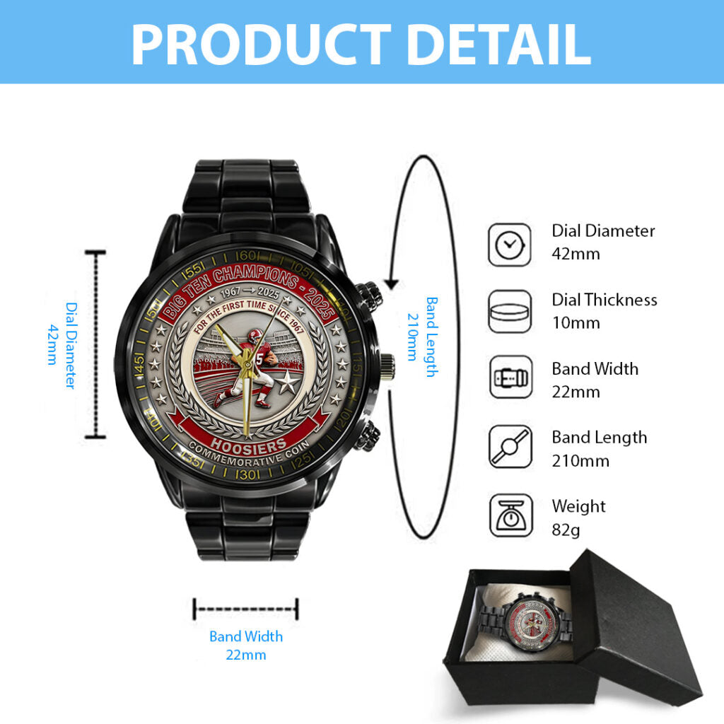 Indiana Hoosiers Football Black Stainless Steel Watch - TANTN19263