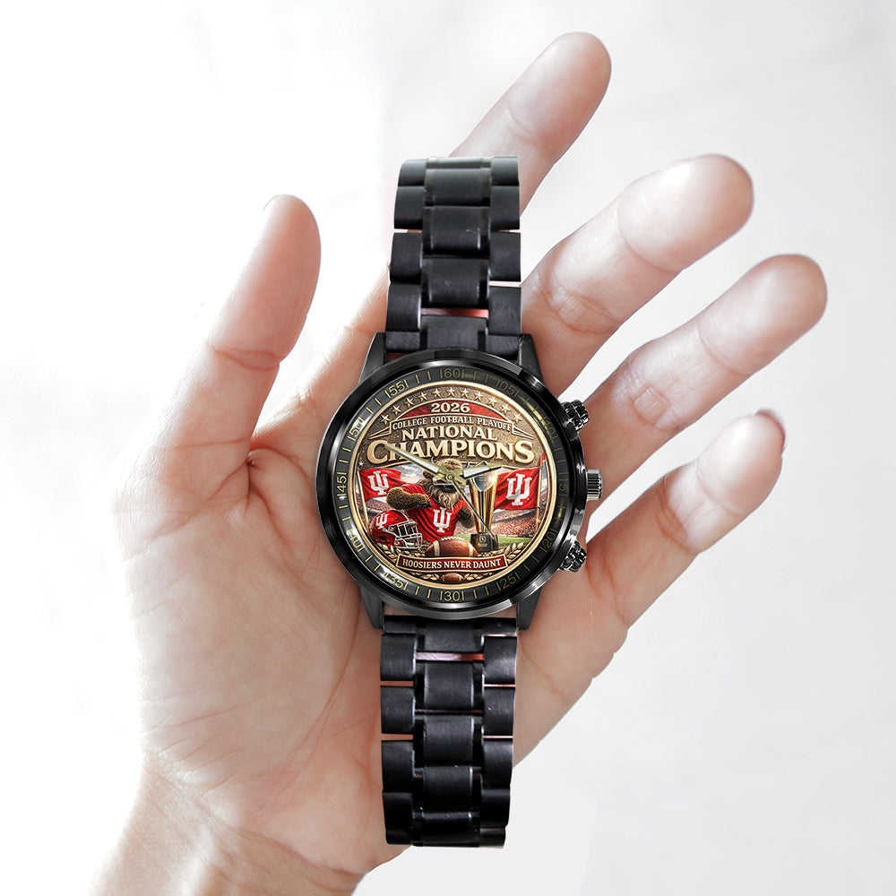 Indiana Hoosiers Football 2025 National Championship Black Stainless Steel Watch - TMTHU3426