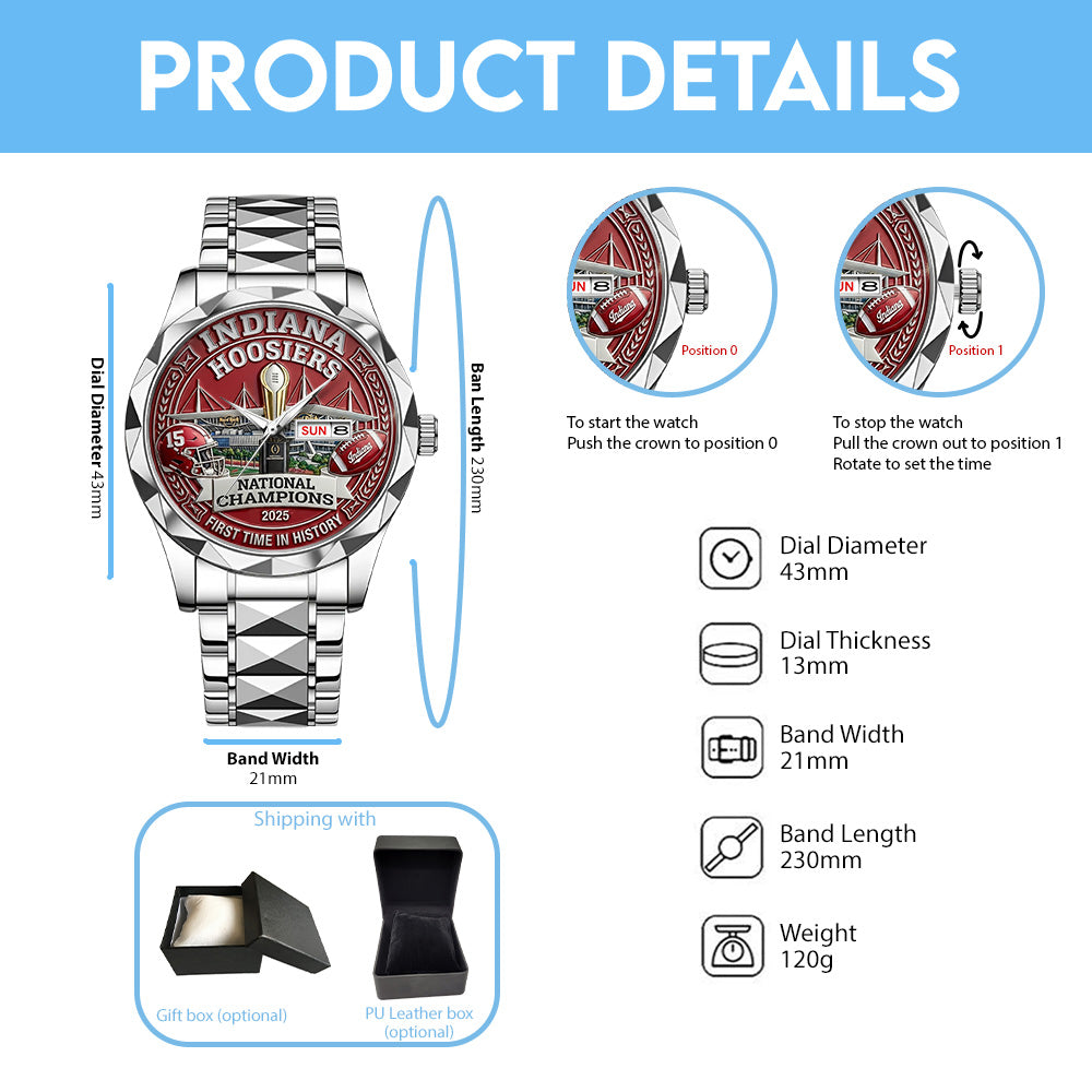 Indiana Hoosiers Football 2025 National Champions Alloy Luxury Quartz Watch - TANTN20532