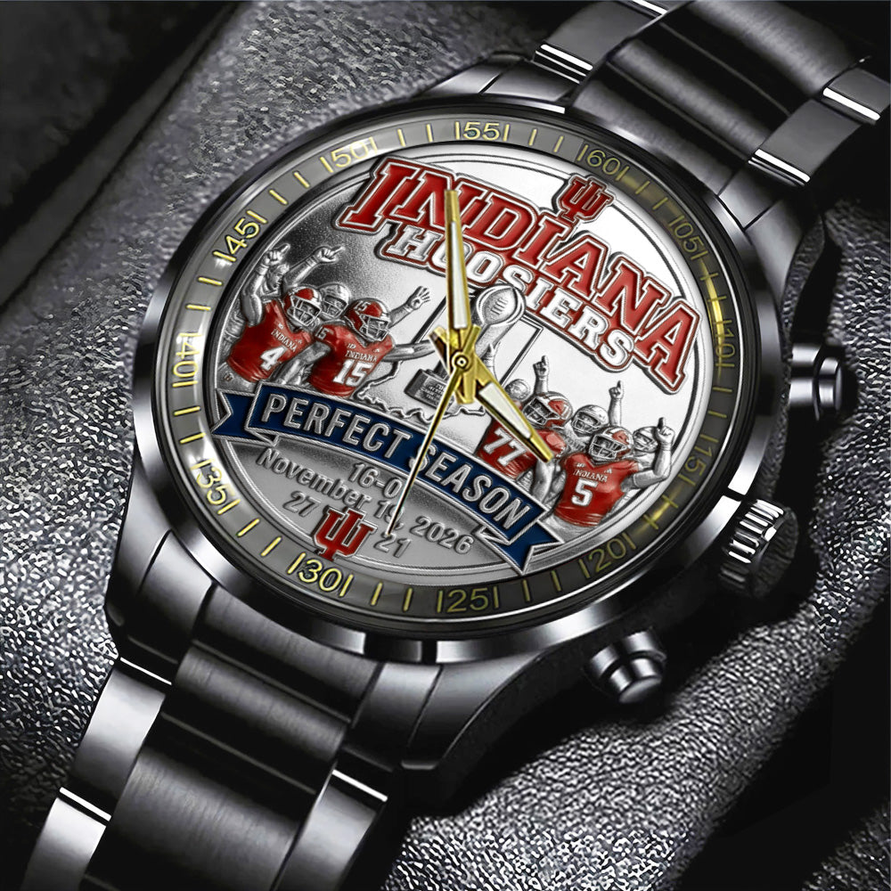 Indiana Hoosiers Football 2025 National Champions Black Stainless Steel Watch - TANTN20461