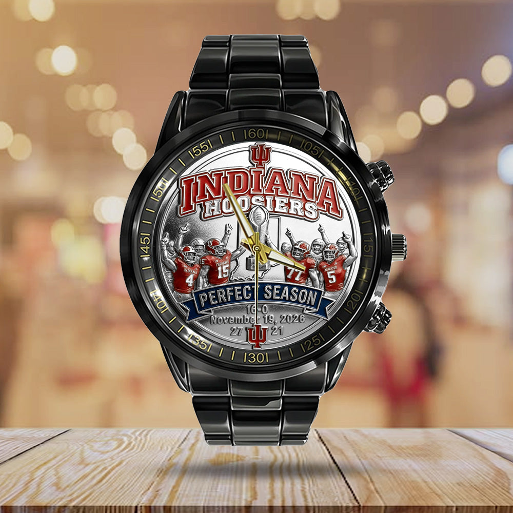 Indiana Hoosiers Football 2025 National Champions Black Stainless Steel Watch - TANTN20461