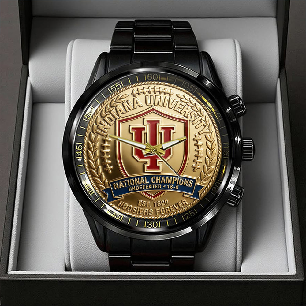 Indiana Hoosiers Football 2025 National Champions Black Stainless Steel Watch - TANTN20463