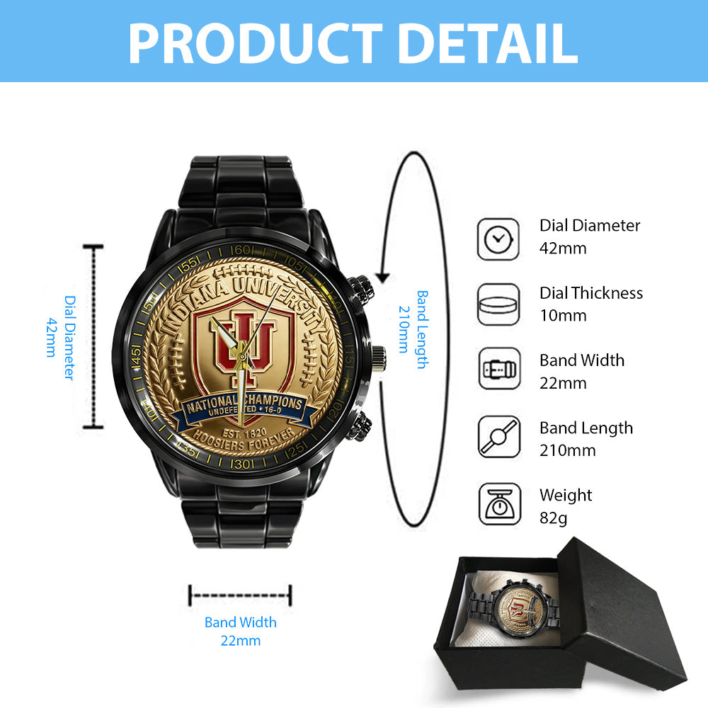 Indiana Hoosiers Football 2025 National Champions Black Stainless Steel Watch - TANTN20463