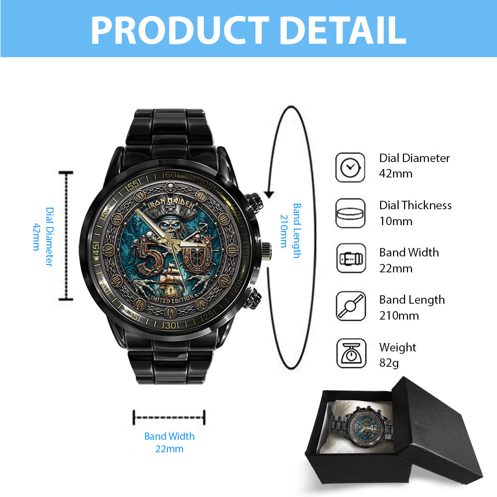 Iron Maiden 50th Anniversary Black Stainless Steel Watch - TMTHU8031