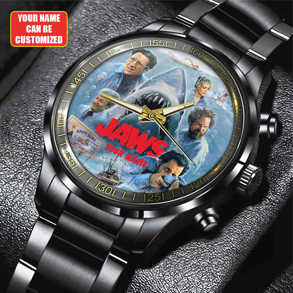 Personalized Jaws Black Stainless Steel Watch - GNE 3463