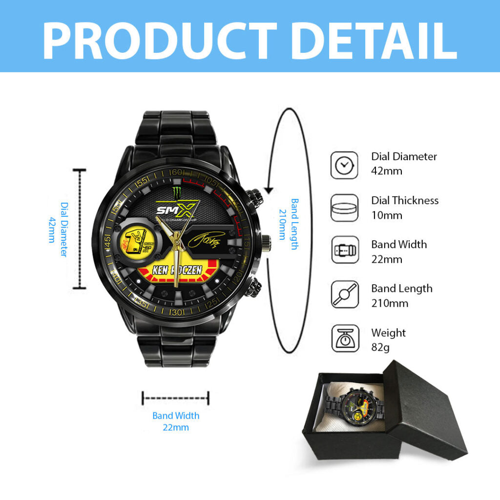 Ken Roczen 2026 AMA Supercross 450cc Champion Black Stainless Steel Watch - HOATT17952