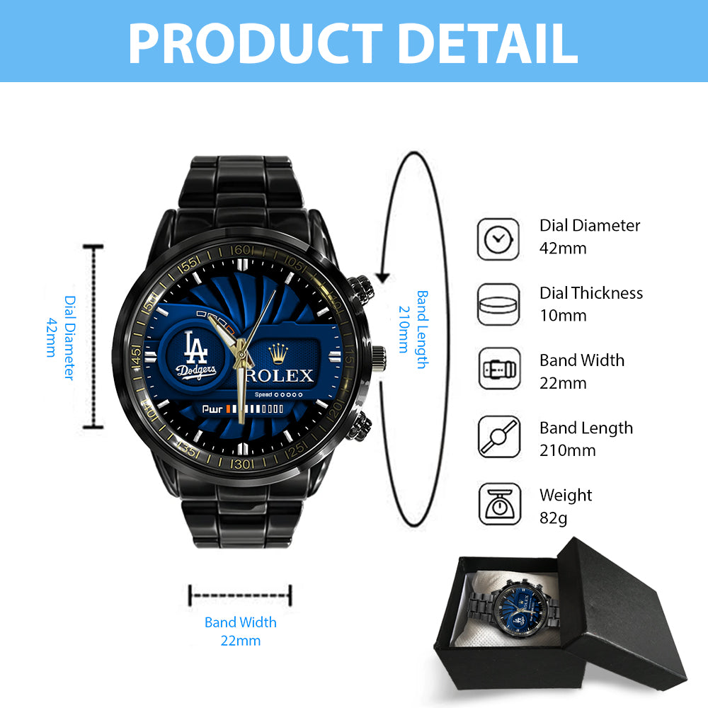 Los Angeles Dodgers Black Stainless Steel Watch - MAITM13436