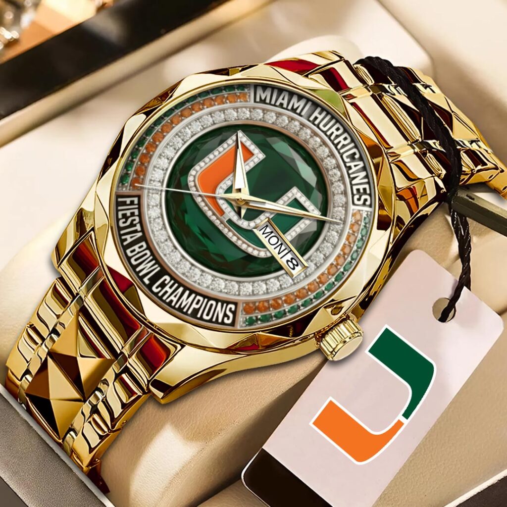 Miami Hurricanes Football 2026 Fiesta Bowl Champions Alloy Luxury Quartz Watch - HOATT15612