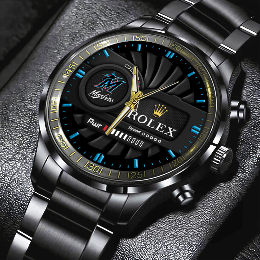 Miami Marlins Black Stainless Steel Watch - MAITM13437