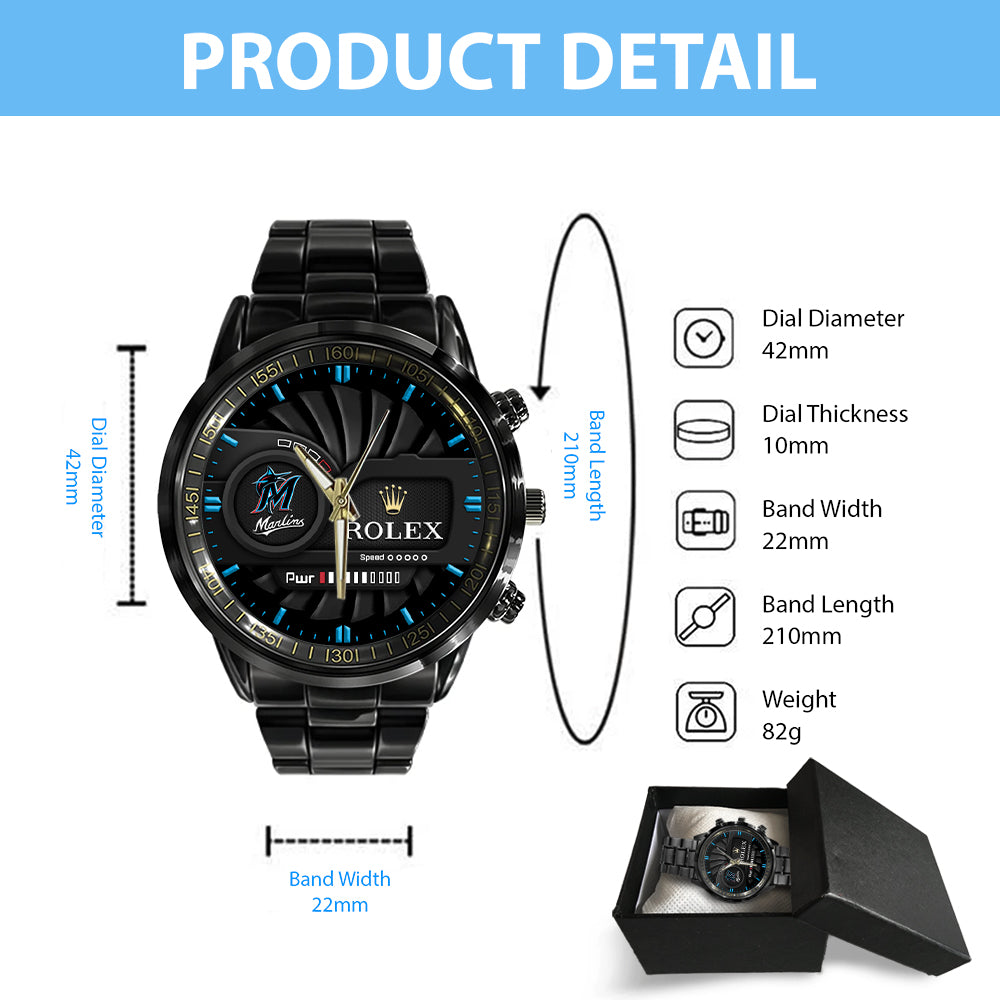 Miami Marlins Black Stainless Steel Watch - MAITM13437