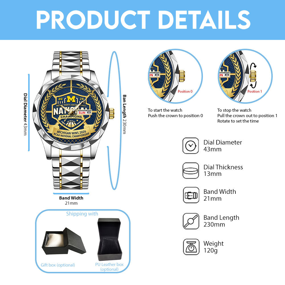 Michigan Wolverines 2026 Men's Basketball National Champions Alloy Luxury Quartz Watch - TANTN22210